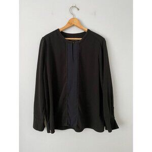 August 1 Eight Womens Long Sleeve Blouse Size L Black Button Detail